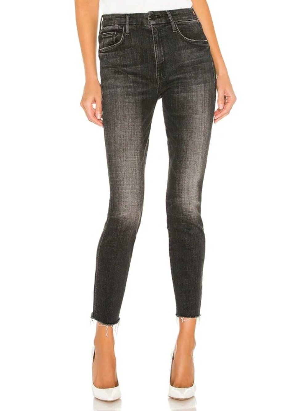 Mother The Looker Ankle Fray $208 Stargazing Faded Black Raw Hem Jeans 27